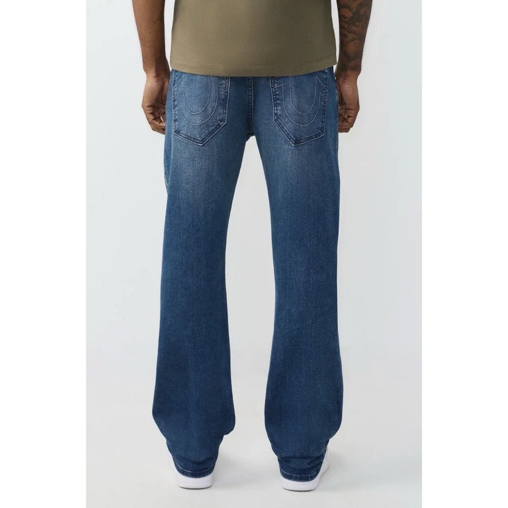 TRUE RELIGION Ricky Rip Repair  Straight Leg Med Blue Comet - 34